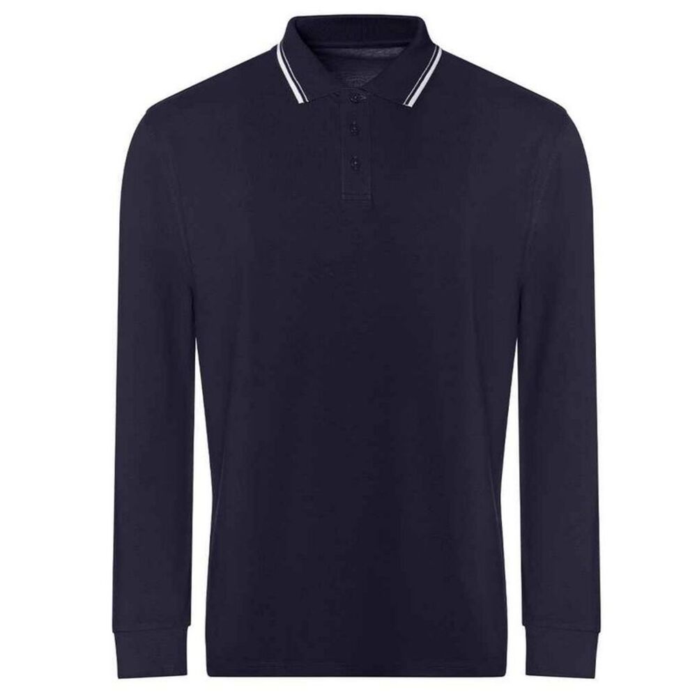 Awdis Mens Tipped Long-Sleeved Polo Shirt / Oxford Navy/White